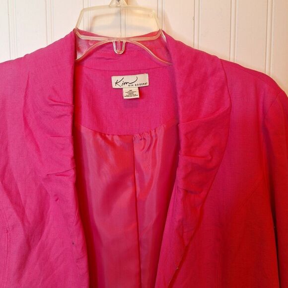 Kim Rogers Womens Size M 100% Linen Blazer Short‎ Pink Long Sleeve Lined Office - Picture 4 of 9